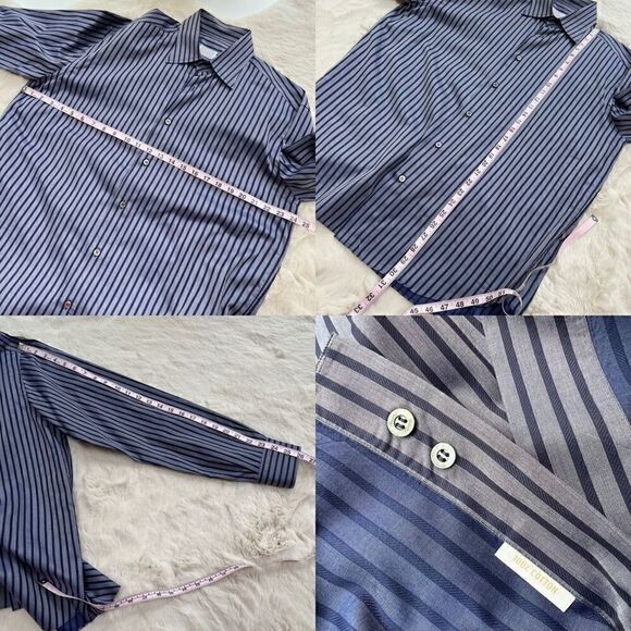 Brioni Dress Shirt Striped Button Down Long Sleeve Blue Cotton men’s size L - Picture 12 of 12